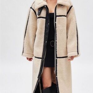 Urban Outfitters Cream Teddy Jacket with Black Accents